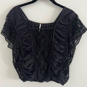 Free People boho crochet open panel black mid drift top